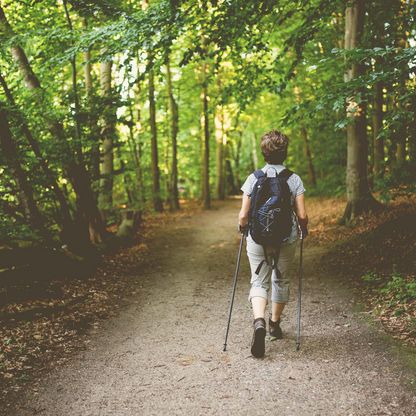 Frau wandert am Ukleisee in Eutin entlang